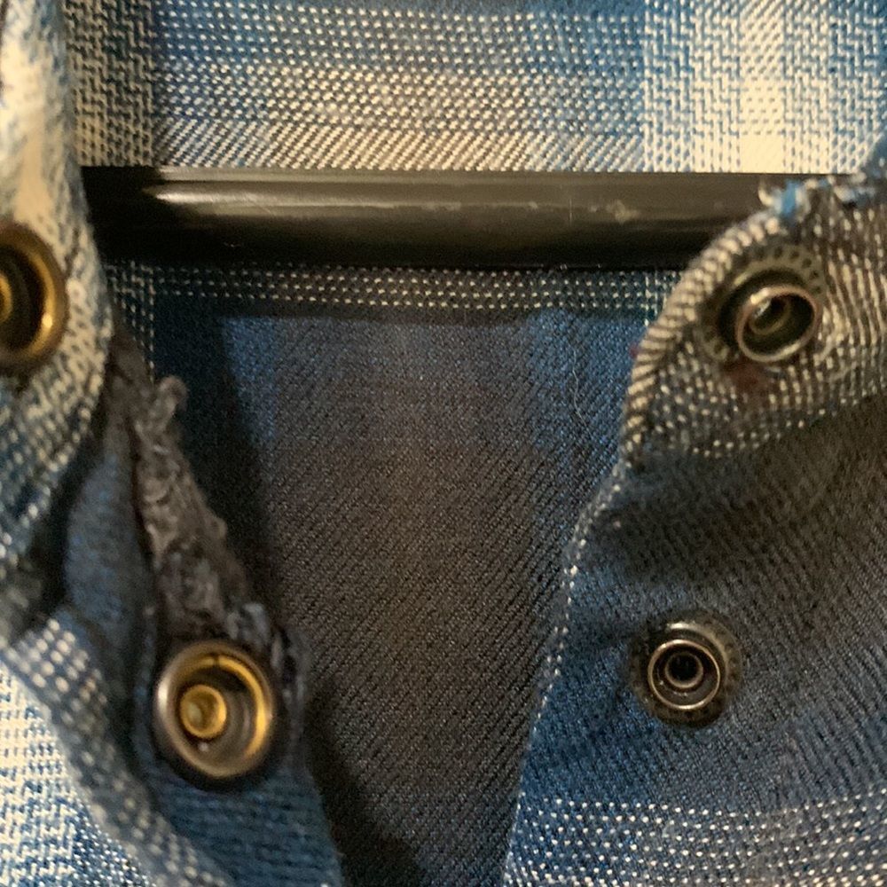 Sanctuary Teal and white Plaid Small Long sleeve blouse with tabs on shoulder - Picture 3 of 9